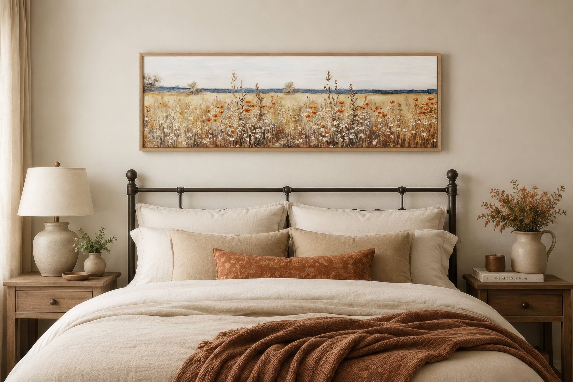 Rustic Vintage Yellow Wildflowers Field Horizontal Canvas Wall Art