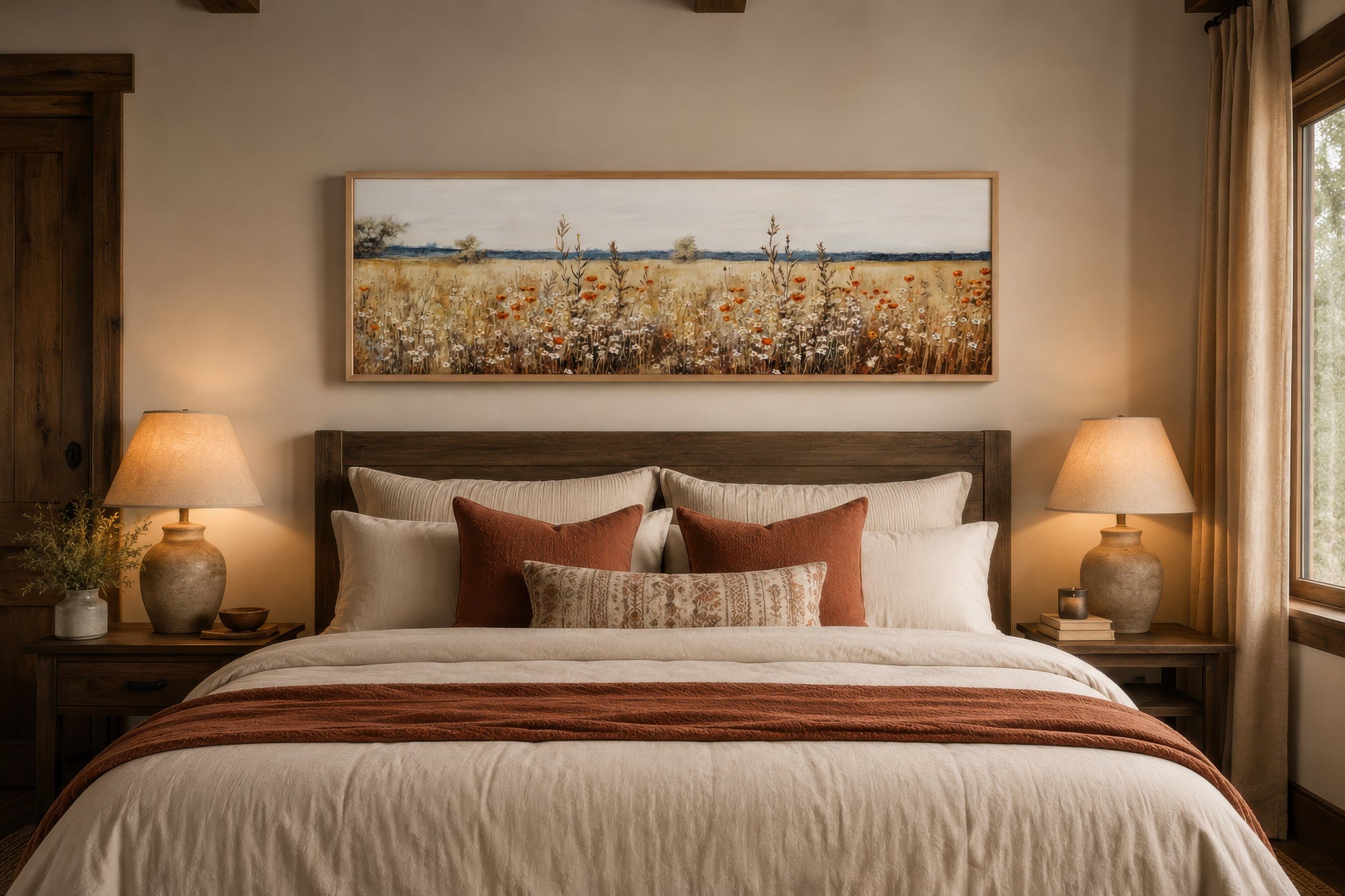 Rustic Vintage Yellow Wildflowers Field Horizontal Canvas Wall Art
