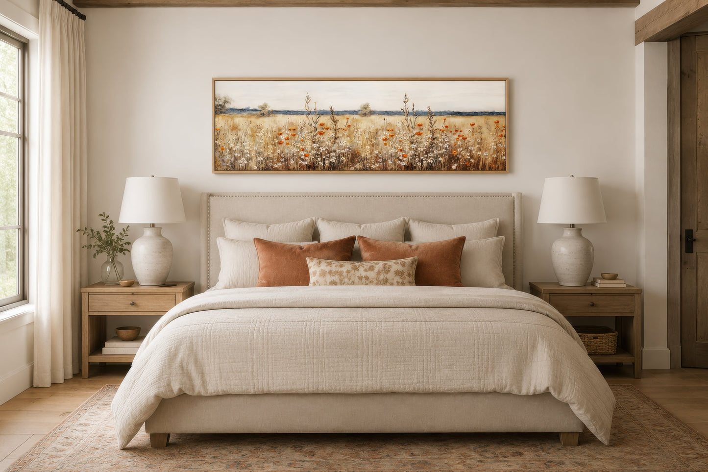 Rustic Vintage Yellow Wildflowers Field Horizontal Canvas Wall Art