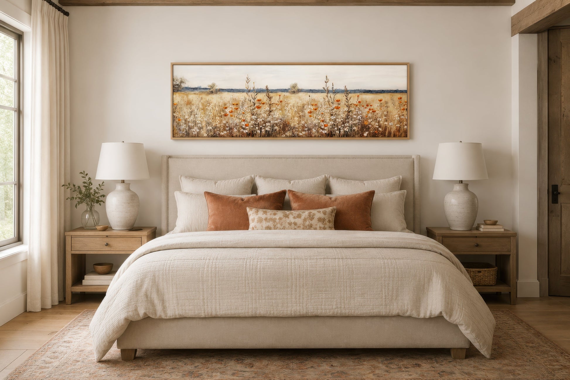 Rustic Vintage Yellow Wildflowers Field Horizontal Canvas Wall Art