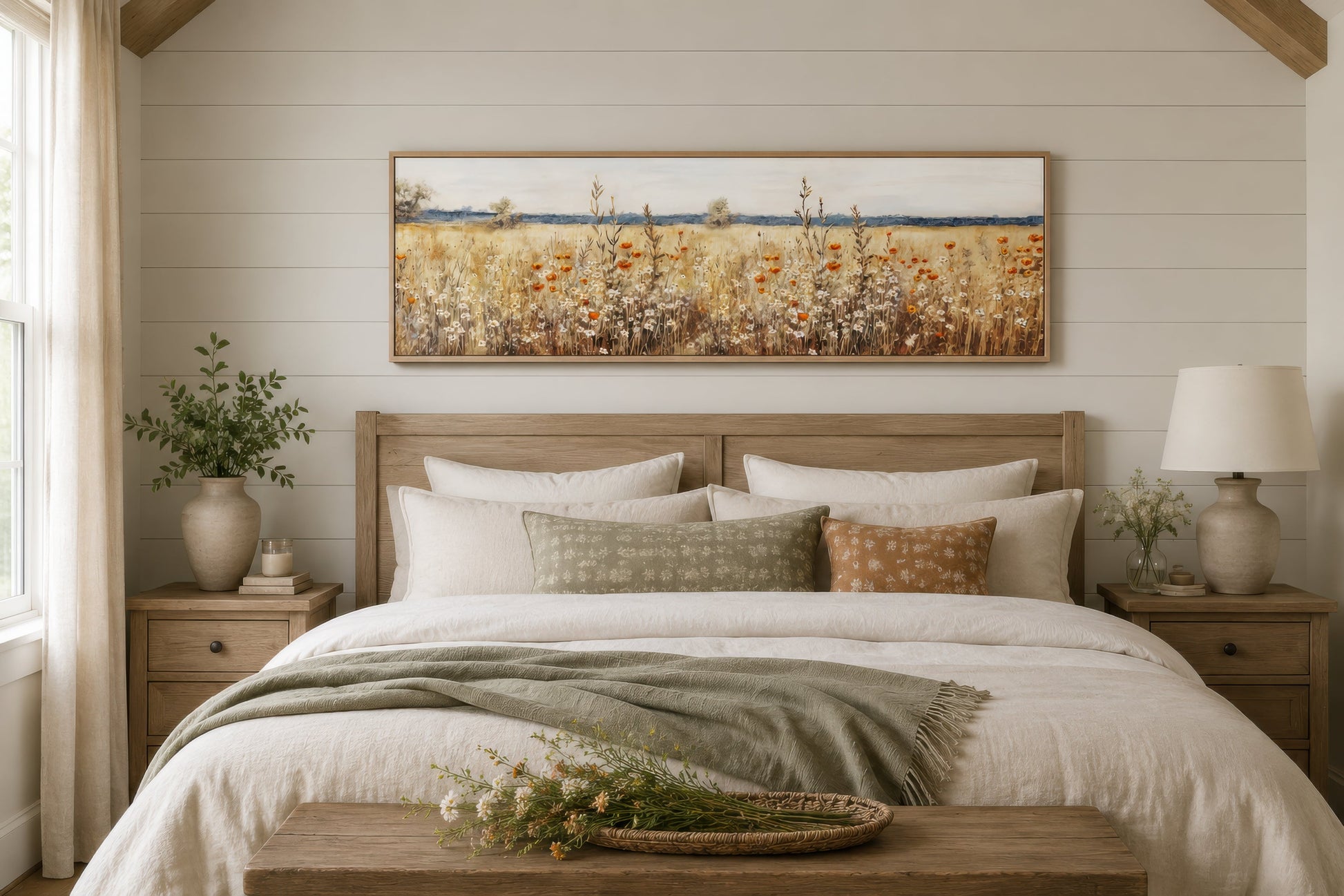 Rustic Vintage Yellow Wildflowers Field Horizontal Canvas Wall Art
