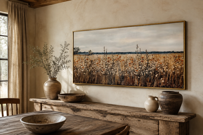 Antique Rustic Wildflowers Field Framed Canvas Wall Art