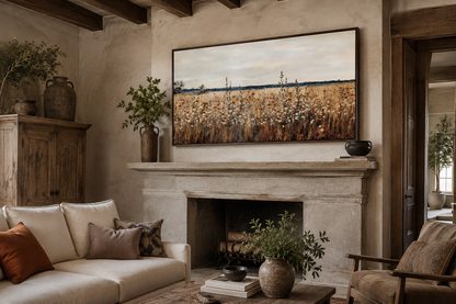 Antique Rustic Wildflowers Field Framed Canvas Wall Art