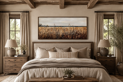 Antique Rustic Wildflowers Field Framed Canvas Wall Art