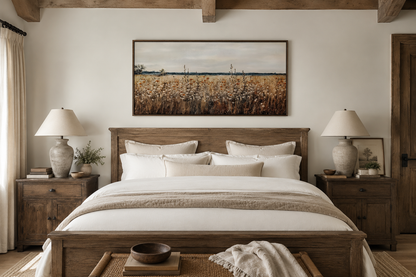 Antique Rustic Wildflowers Field Framed Canvas Wall Art