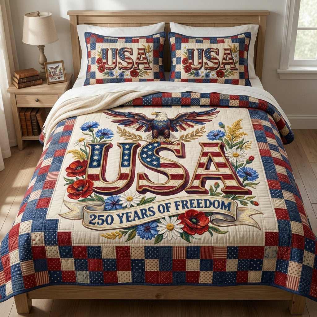 Freedom Bloom USA 3-Piece Quilted Bedding Set - Single (59" x 70")