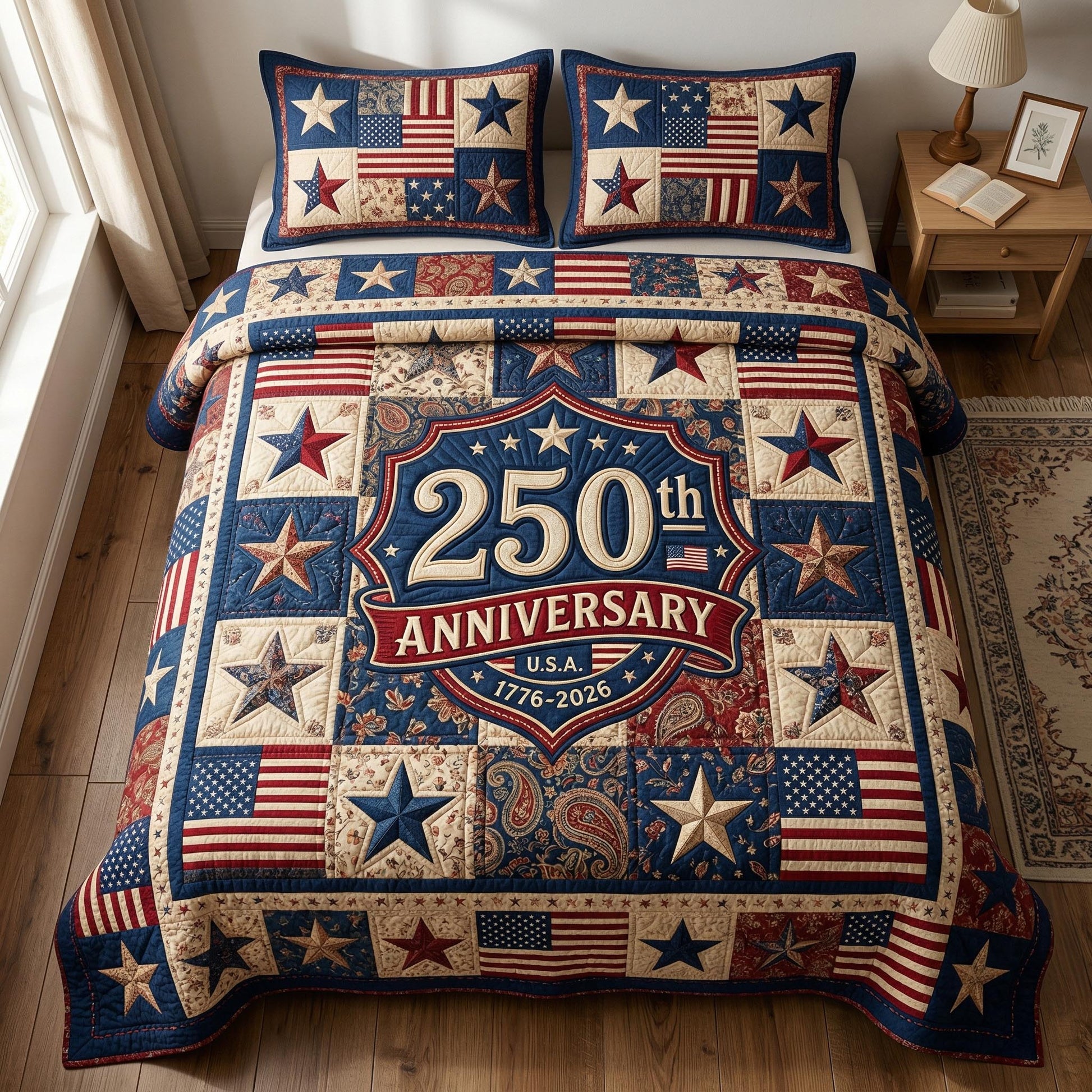 Freedom Star 3-Piece Quilted Bedding Set - Single (59" x 70")
