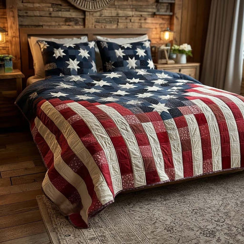 Freedom Star Pattern 3-Piece Quilted Bedding Set - Single (59" x 70")
