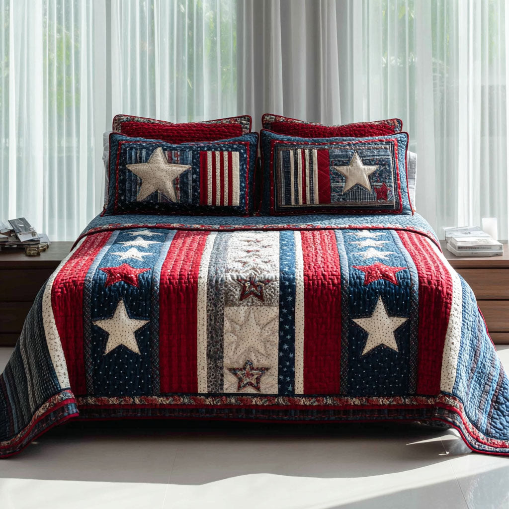 Freedom Stars 3-Piece Quilted Bedding Set - Single (59" x 70")