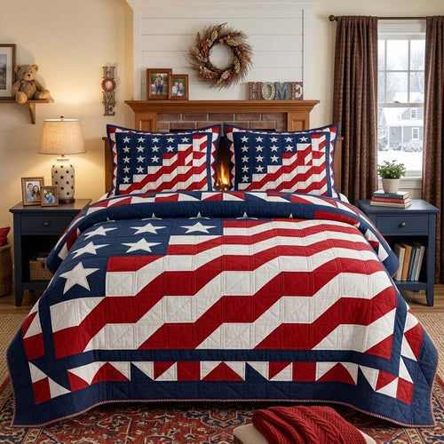 Freedom Wave 3-Piece Quilted Bedding Set - Single (59" x 70")