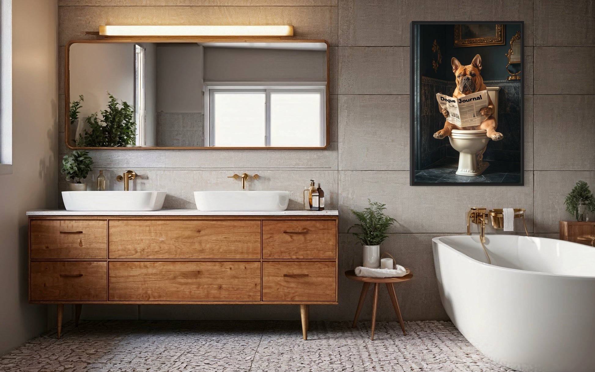 French Mastiff Dogue De Bordeaux On The Toilet Reading Newspaper Picture Canvas Wall Art