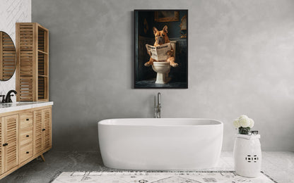 French Mastiff Dogue De Bordeaux On The Toilet Reading Newspaper Picture Canvas Wall Art