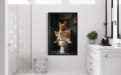 French Mastiff Dogue De Bordeaux On The Toilet Reading Newspaper Picture Canvas Wall Art