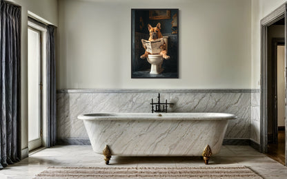 French Mastiff Dogue De Bordeaux On The Toilet Reading Newspaper Picture Canvas Wall Art
