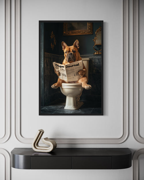French Mastiff Dogue De Bordeaux On The Toilet Reading Newspaper Picture Canvas Wall Art
