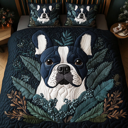 Frenchie Whiskers 3-Piece Quilted Bedding Set - Single (59" x 70")