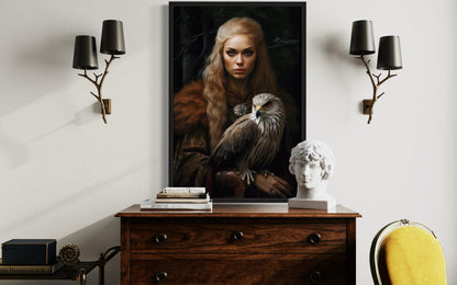 Freya Norse Goddess With Falcon Famed Canvas Wall Art