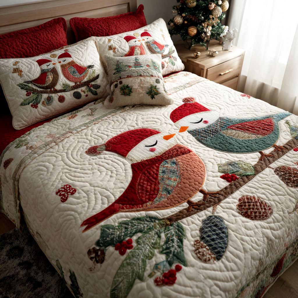 Frost-Kissed Bird 3-Piece Quilted Bedding Set - Single (59" x 70")