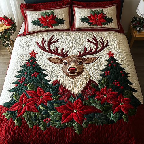 Frosted Reindeer Joy 3-Piece Quilted Bedding Set - Single (59" x 70")