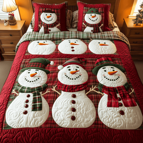 Frosted Snowman Delight 3-Piece Quilted Bedding Set - Single (59" x 70")
