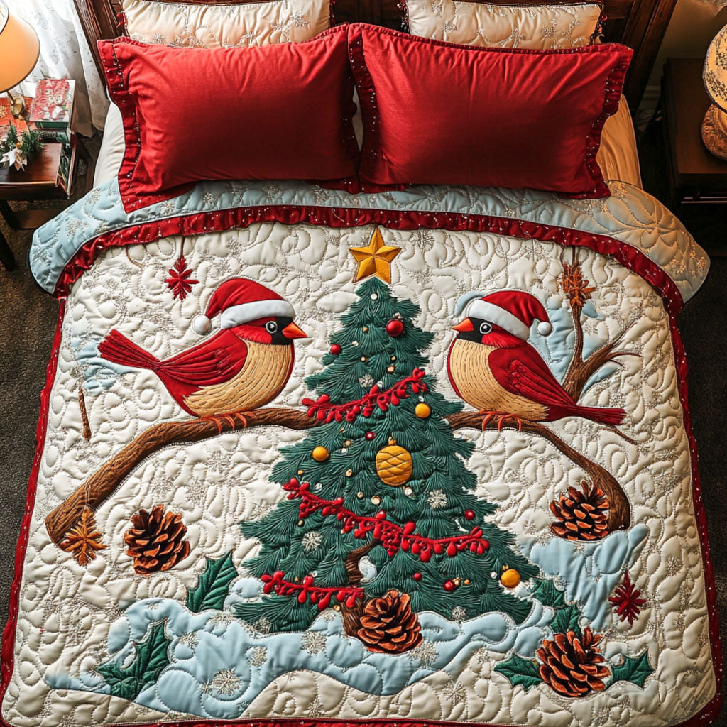 Frosty Cardinal 3-Piece Quilted Bedding Set - Single (59" x 70")