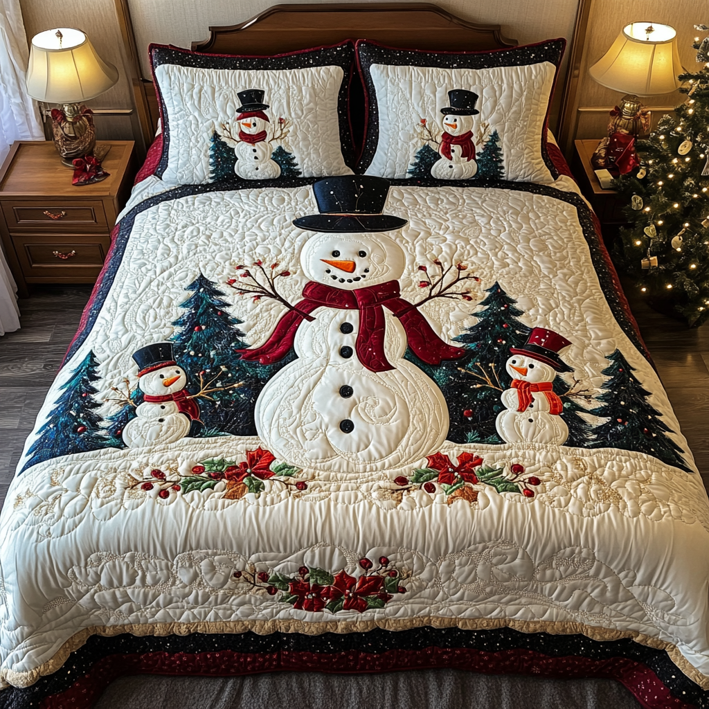 Single (59'' x 70'') /Frosty Friends 3-Piece Quilted Bedding Set