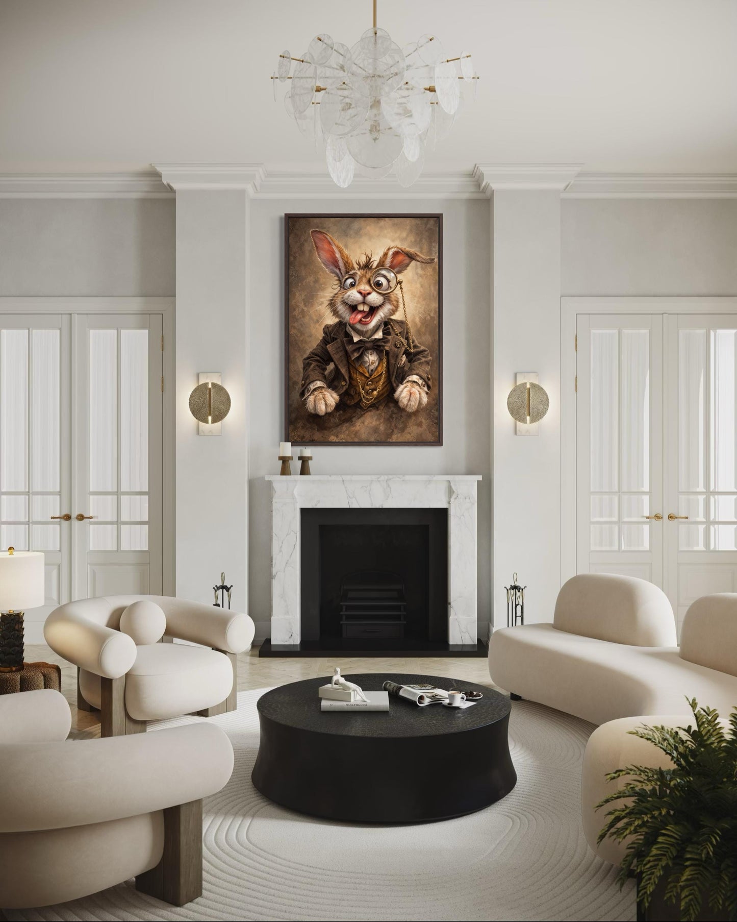 Funny Bunny With Monocle Wall Art – Victorian Rabbit Portrait | Library Wall Decor