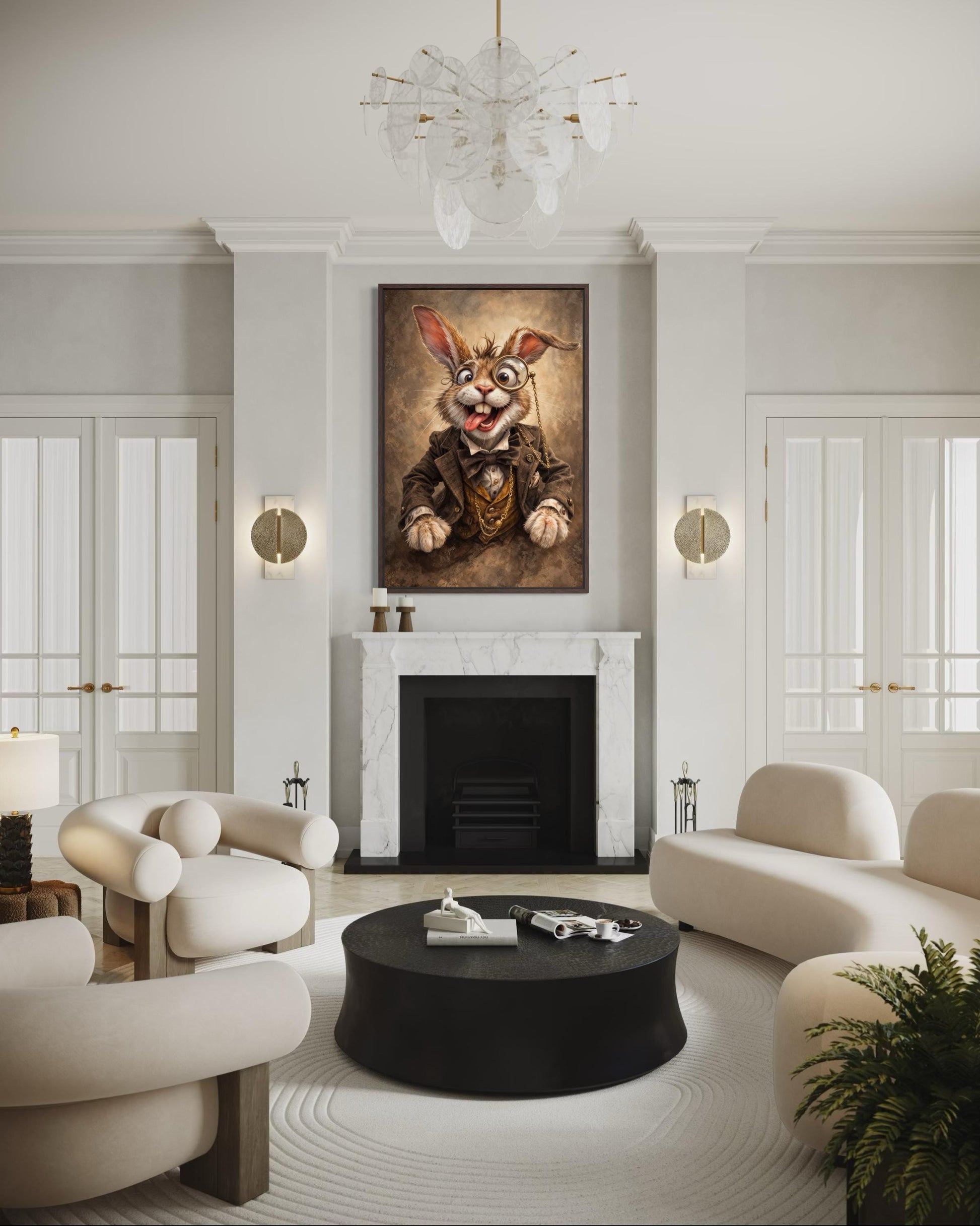 Funny Bunny With Monocle Wall Art – Victorian Rabbit Portrait | Library Wall Decor