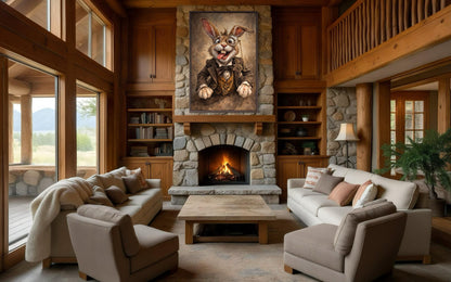 Funny Bunny With Monocle Wall Art – Victorian Rabbit Portrait | Library Wall Decor