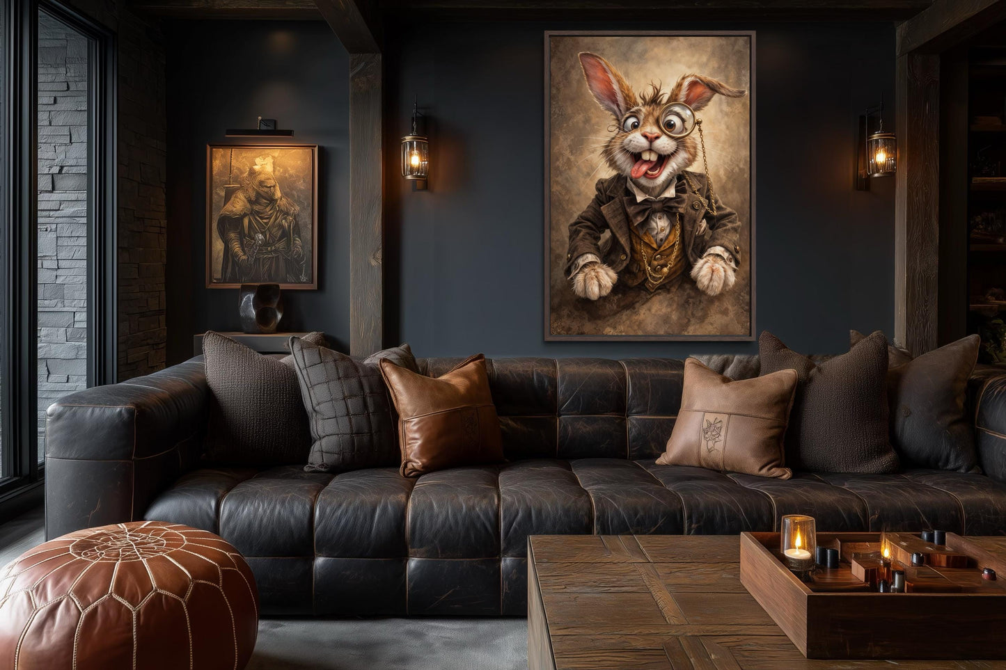 Funny Bunny With Monocle Wall Art – Victorian Rabbit Portrait | Library Wall Decor