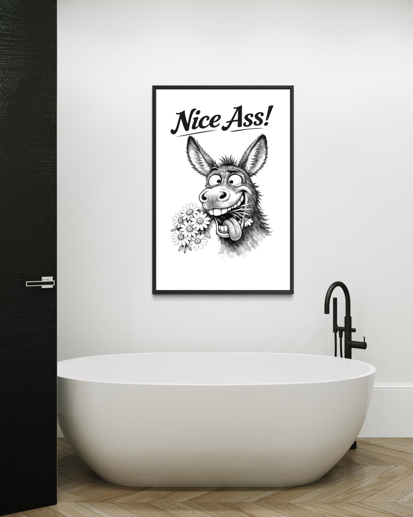 Funny Donkey Wall Art – Black White Canvas Print | Nice Ass Humor Bathroom Decor