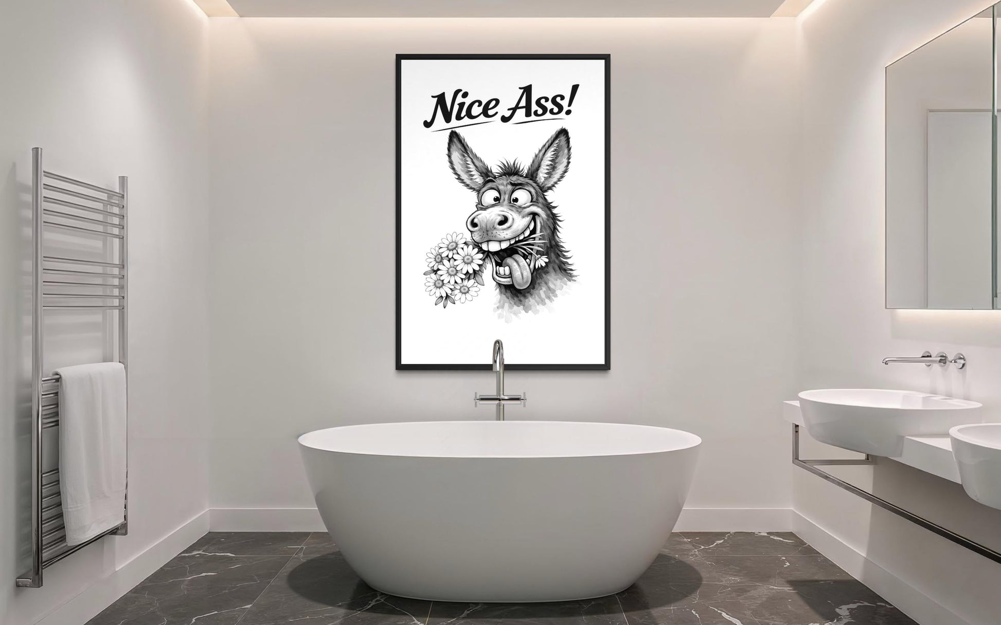 Funny Donkey Wall Art – Black White Canvas Print | Nice Ass Humor Bathroom Decor
