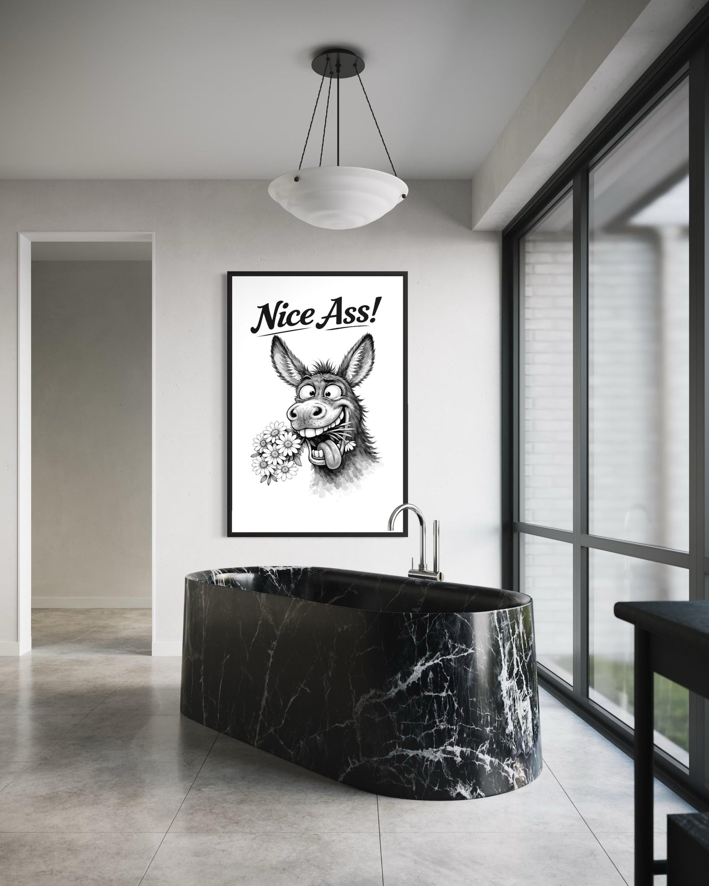 Funny Donkey Wall Art – Black White Canvas Print | Nice Ass Humor Bathroom Decor
