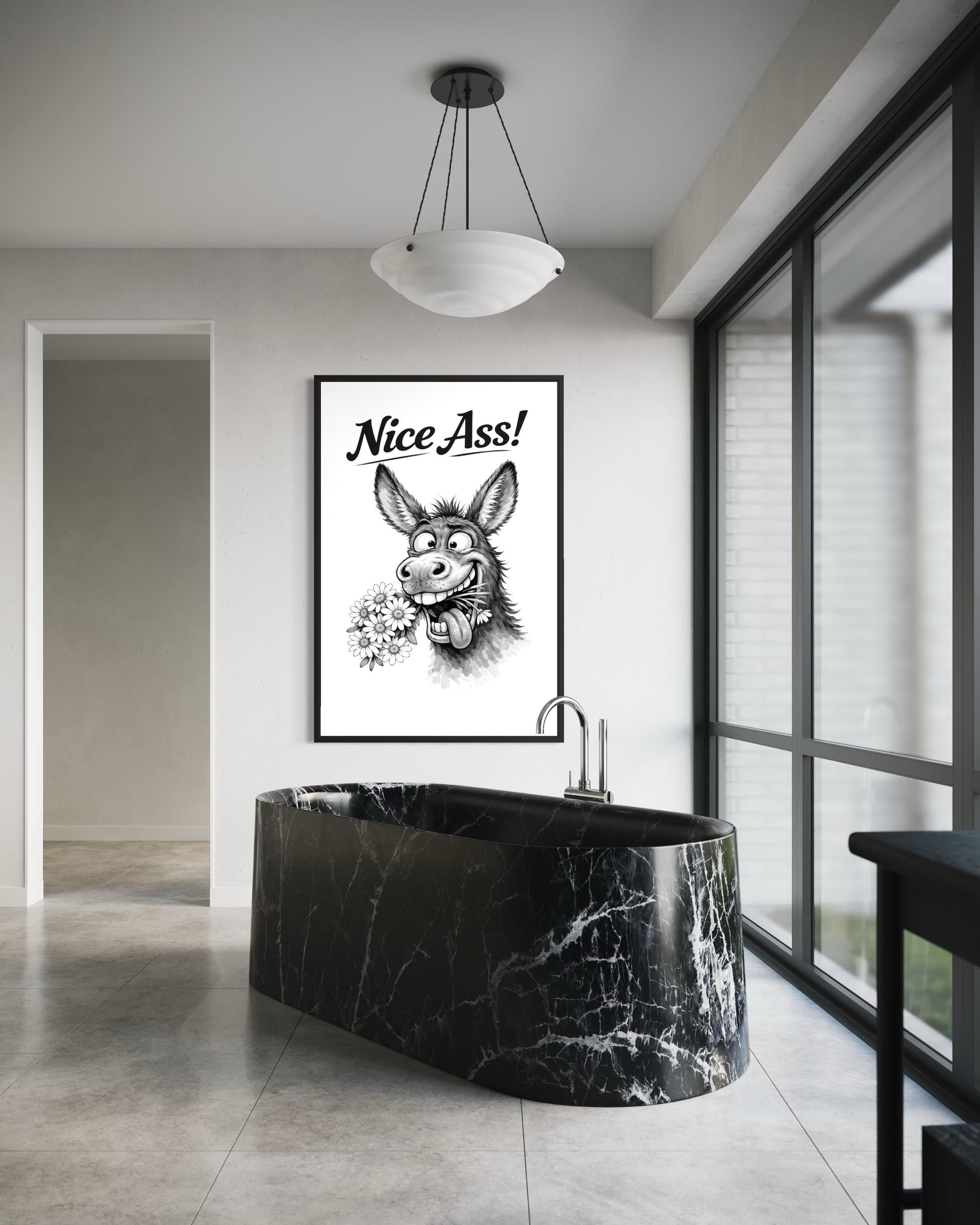 Funny Donkey Wall Art – Black White Canvas Print | Nice Ass Humor Bathroom Decor