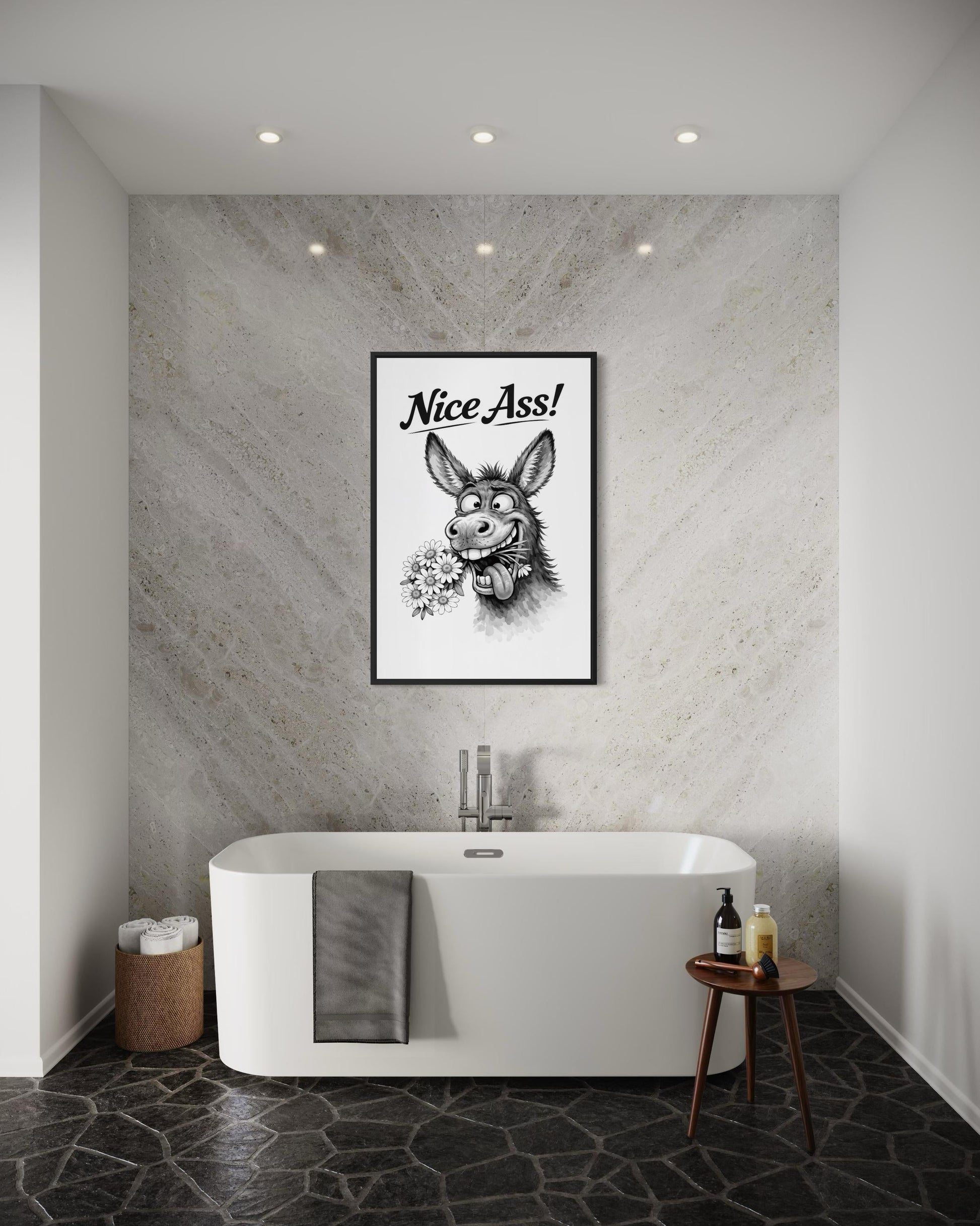 Funny Donkey Wall Art – Black White Canvas Print | Nice Ass Humor Bathroom Decor