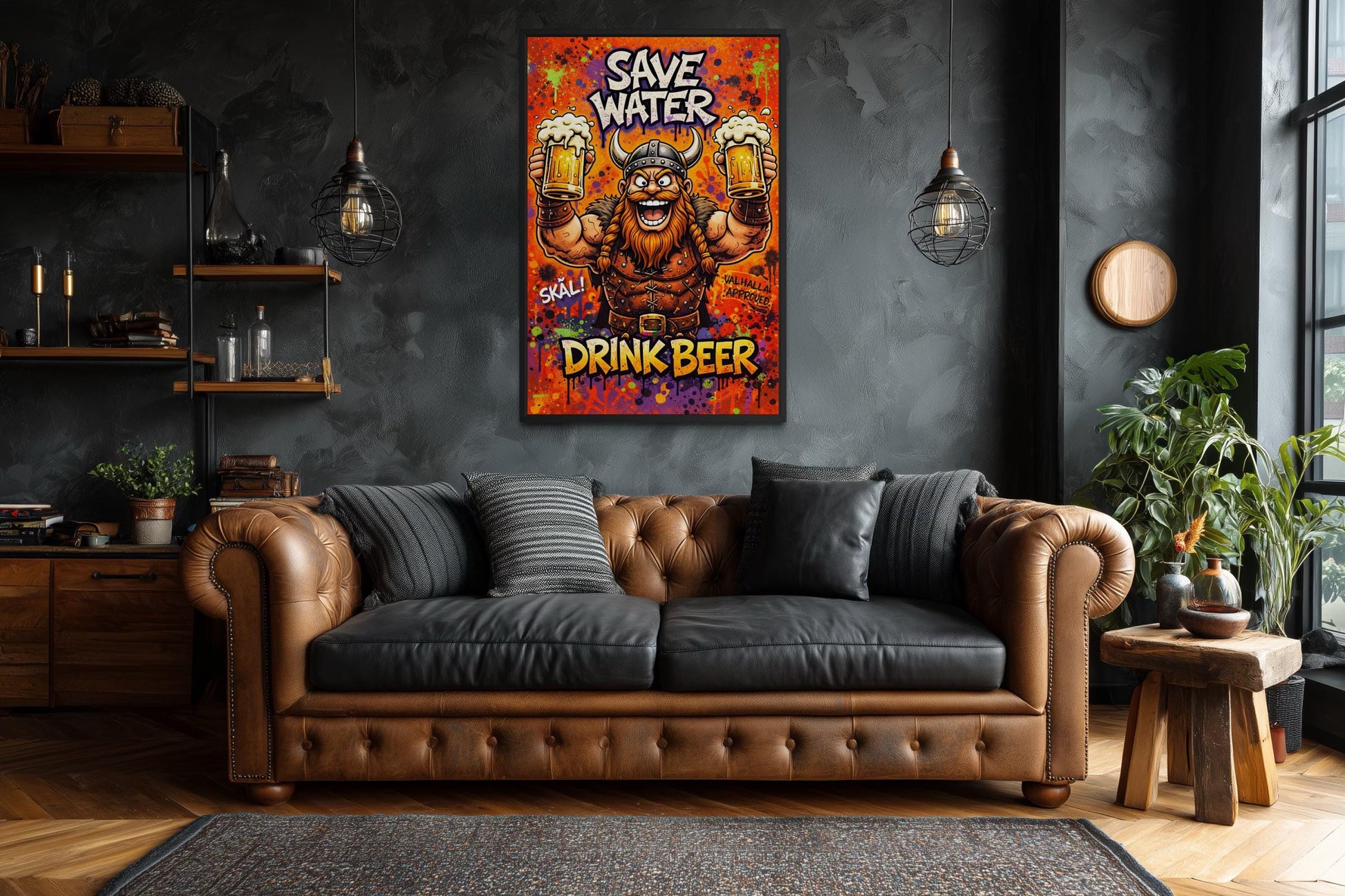 Funny Viking With Beer Wall Art – Save Water Drink Beer Canvas Print For Man Cave Or Bar