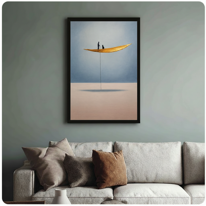 Man Cat Floating Leaf Minimalist Canvas Wall Art