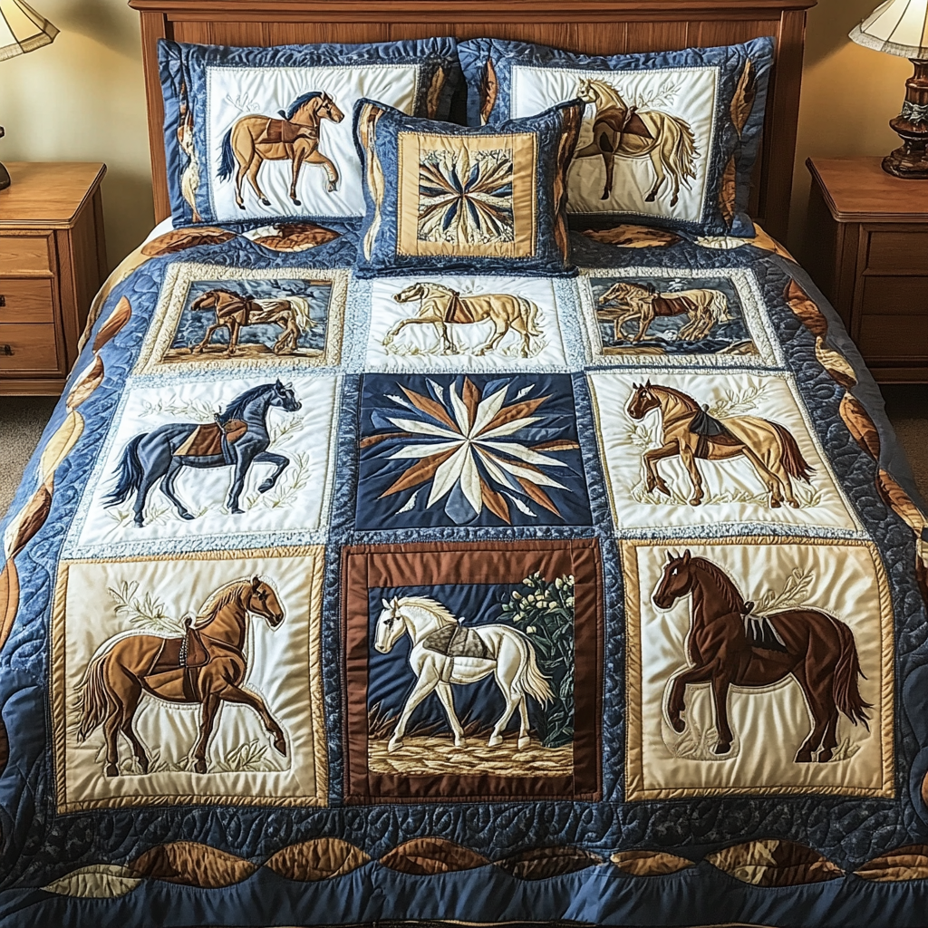 Galloping Dreams 3-Piece Quilted Bedding Set - Single (59" x 70")