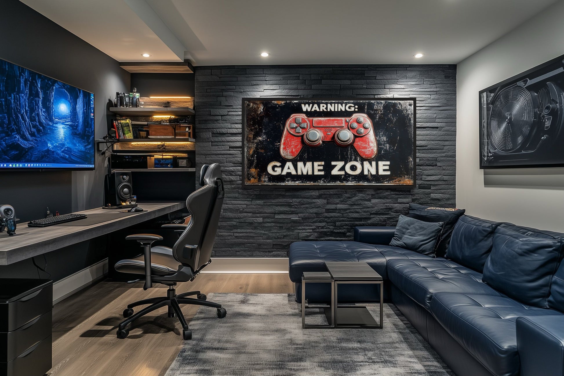 Game Room Sign - Colorful Graffiti Game Controller With Warning Game Zone Framed Canvas Wall Art