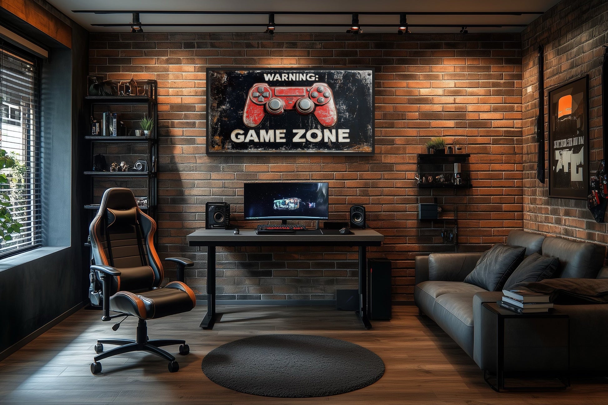 Game Room Sign - Colorful Graffiti Game Controller With Warning Game Zone Framed Canvas Wall Art
