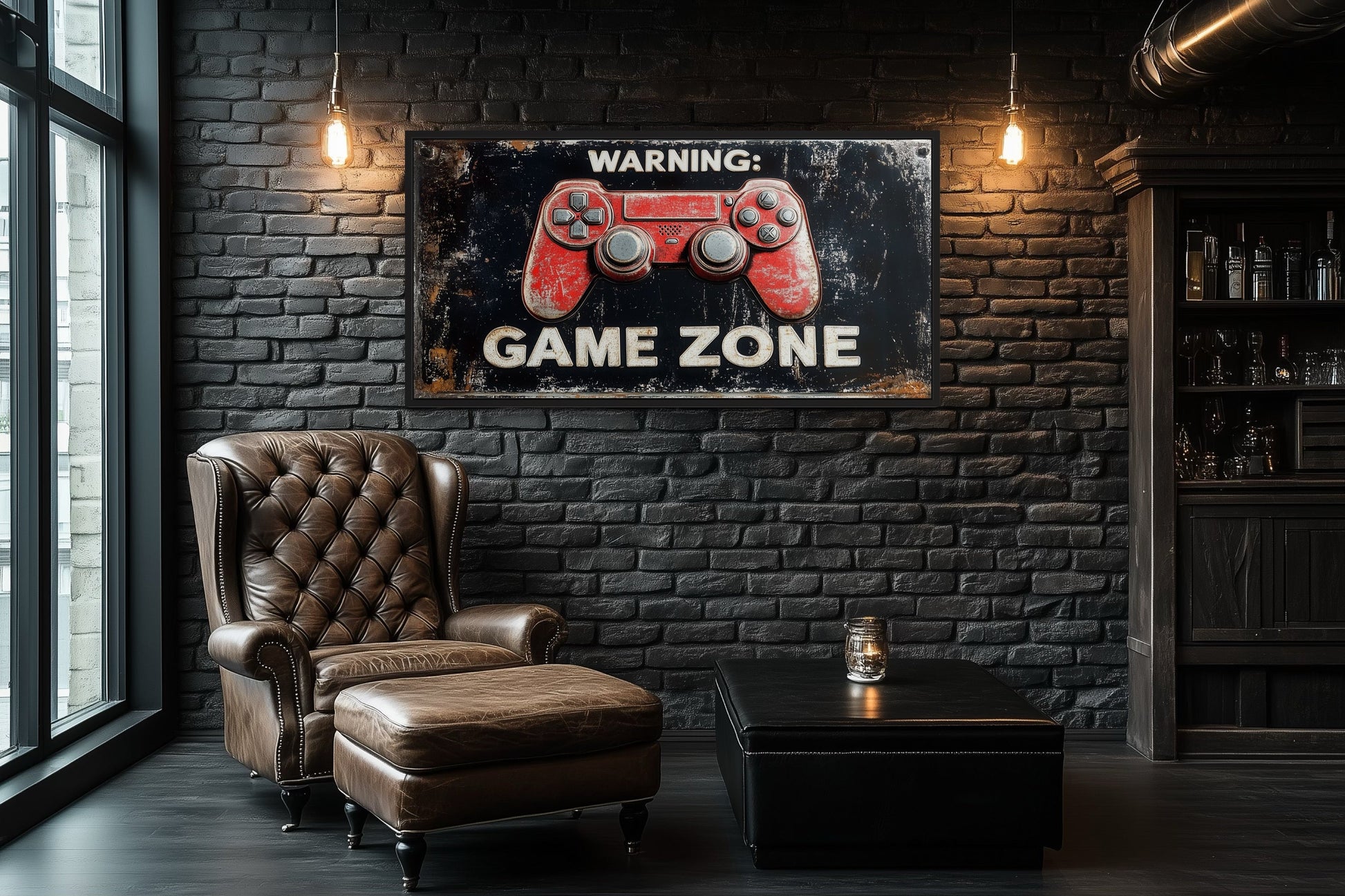 Game Room Sign - Colorful Graffiti Game Controller With Warning Game Zone Framed Canvas Wall Art