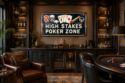 Poker Wall Art - High Stakes Poker Zone Sign For Game Room Decor