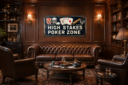 Poker Wall Art - High Stakes Poker Zone Sign For Game Room Decor