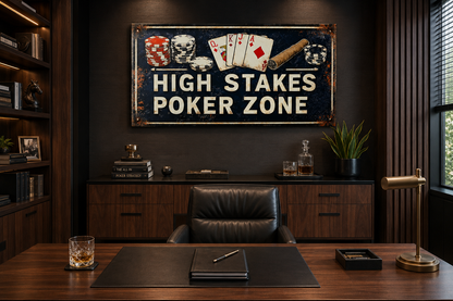 Poker Wall Art - High Stakes Poker Zone Sign For Game Room Decor