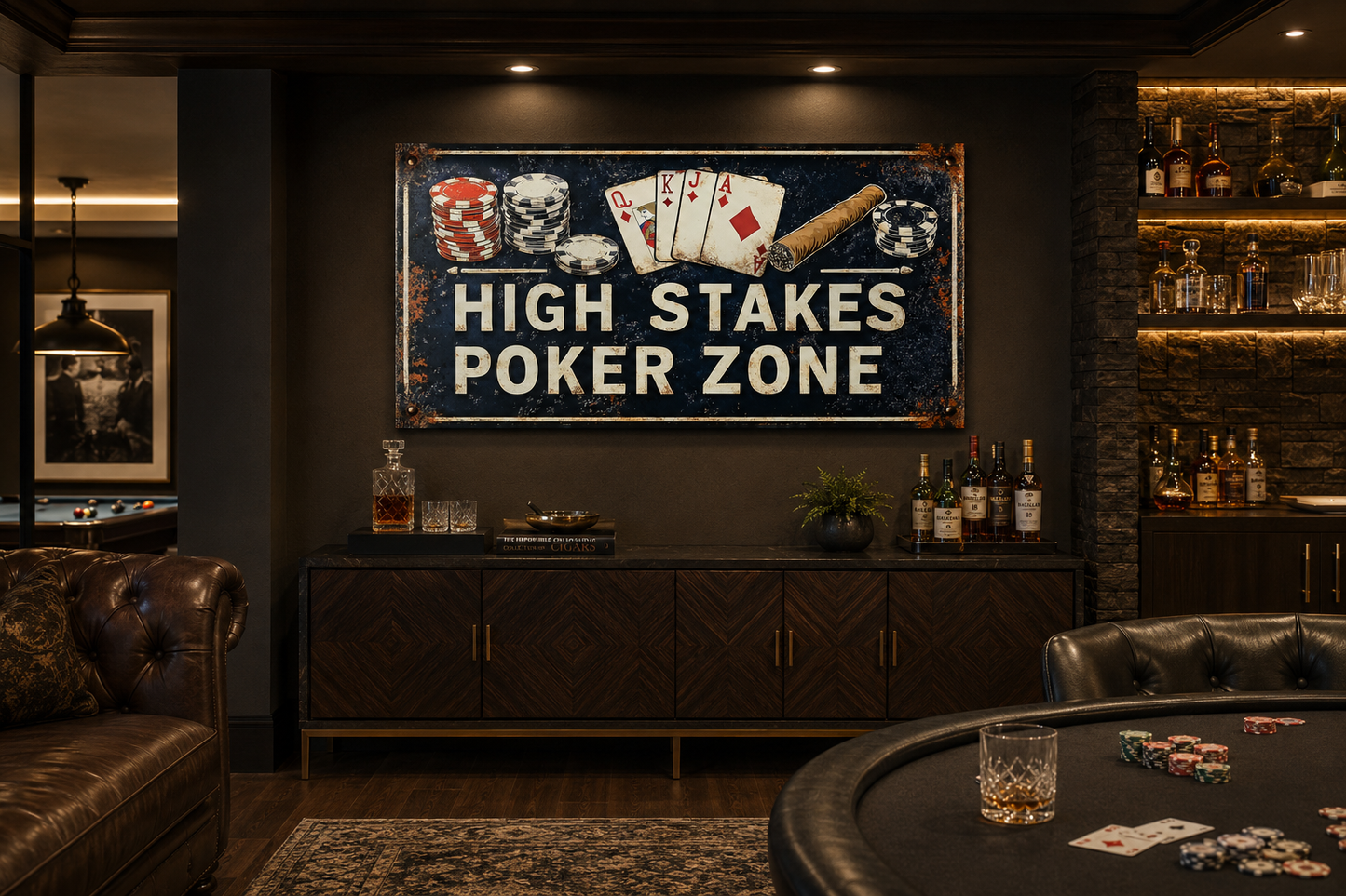 Poker Wall Art - High Stakes Poker Zone Sign For Game Room Decor