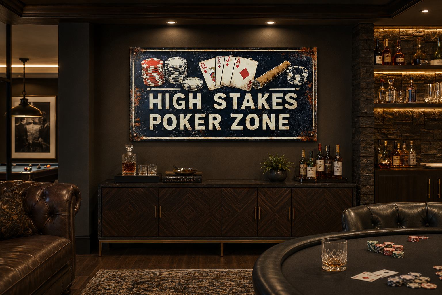 Poker Wall Art - High Stakes Poker Zone Sign For Game Room Decor
