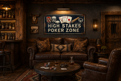 Poker Wall Art - High Stakes Poker Zone Sign For Game Room Decor