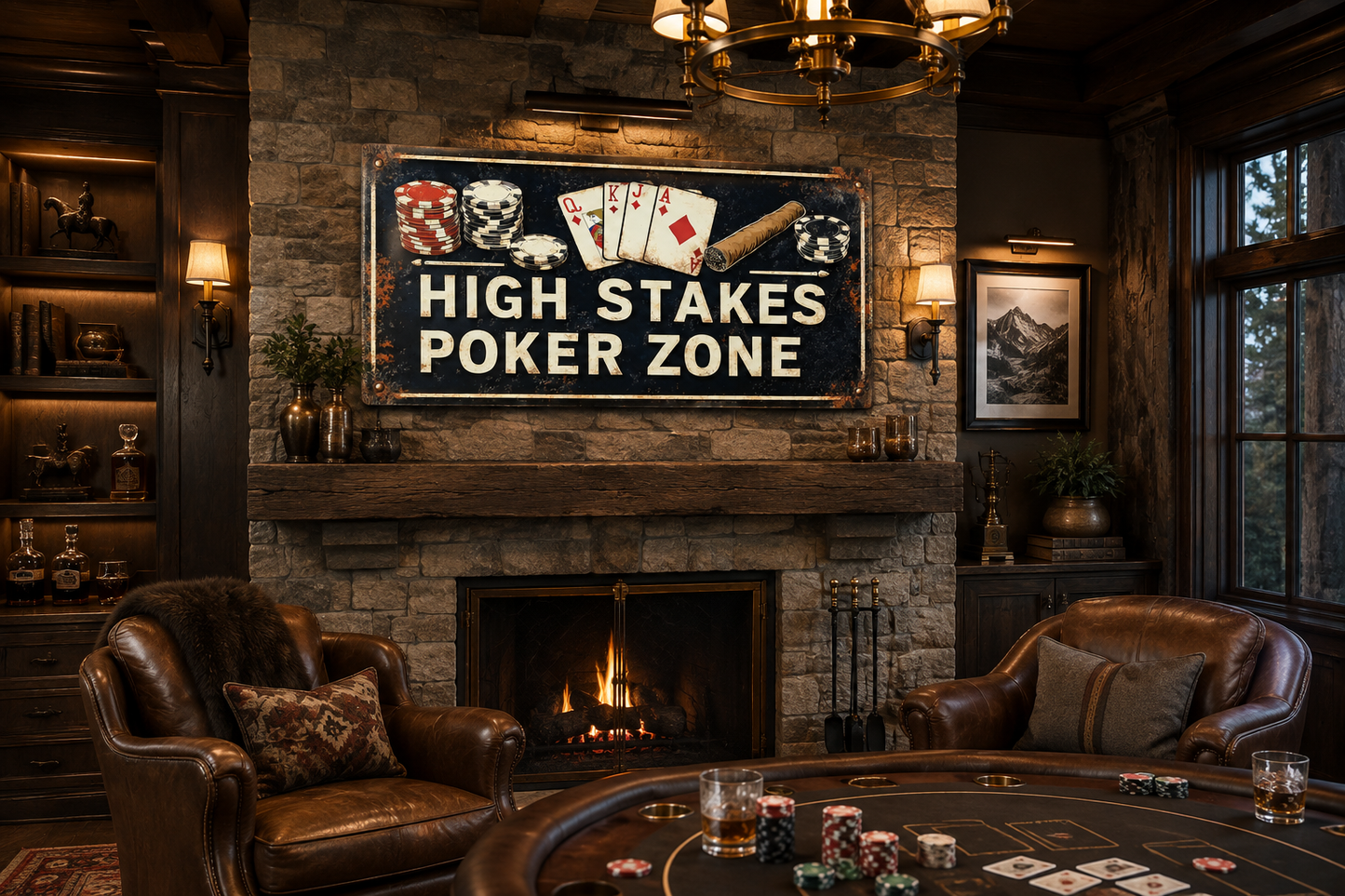 Poker Wall Art - High Stakes Poker Zone Sign For Game Room Decor