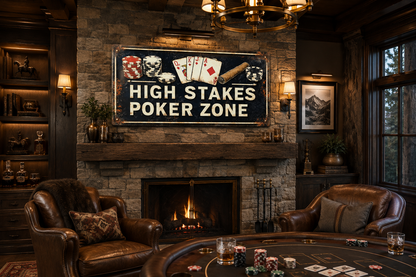 Poker Wall Art - High Stakes Poker Zone Sign For Game Room Decor