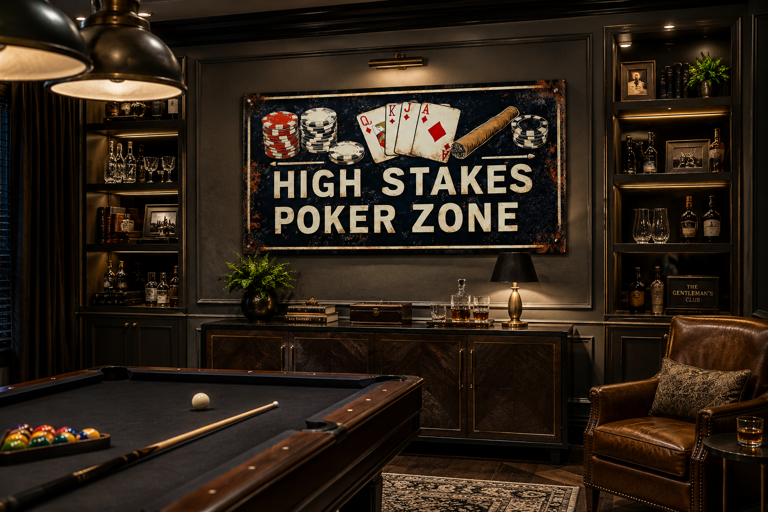 Poker Wall Art - High Stakes Poker Zone Sign For Game Room Decor